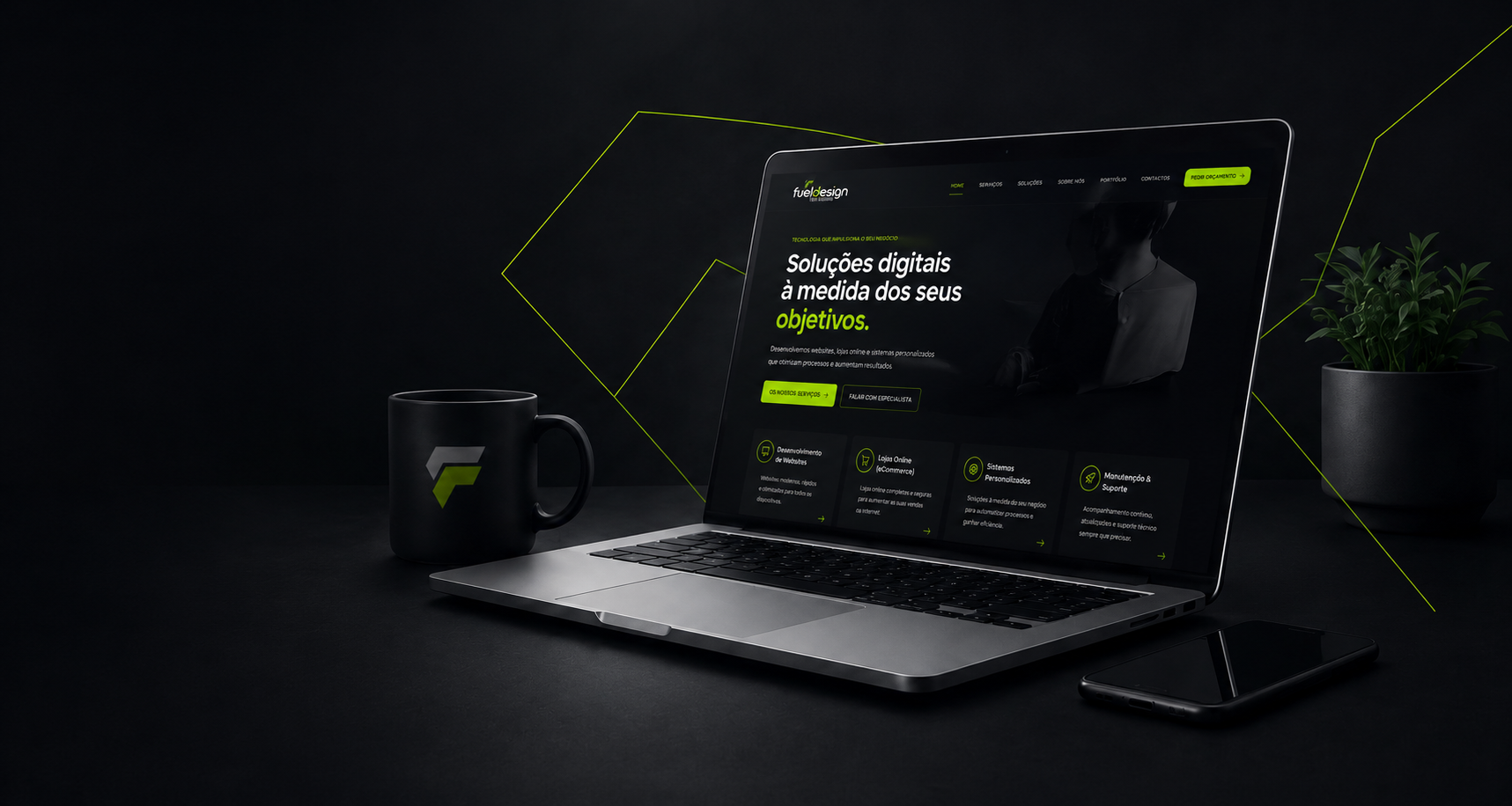 Preview do novo website Fueldesign apresentado num portátil
